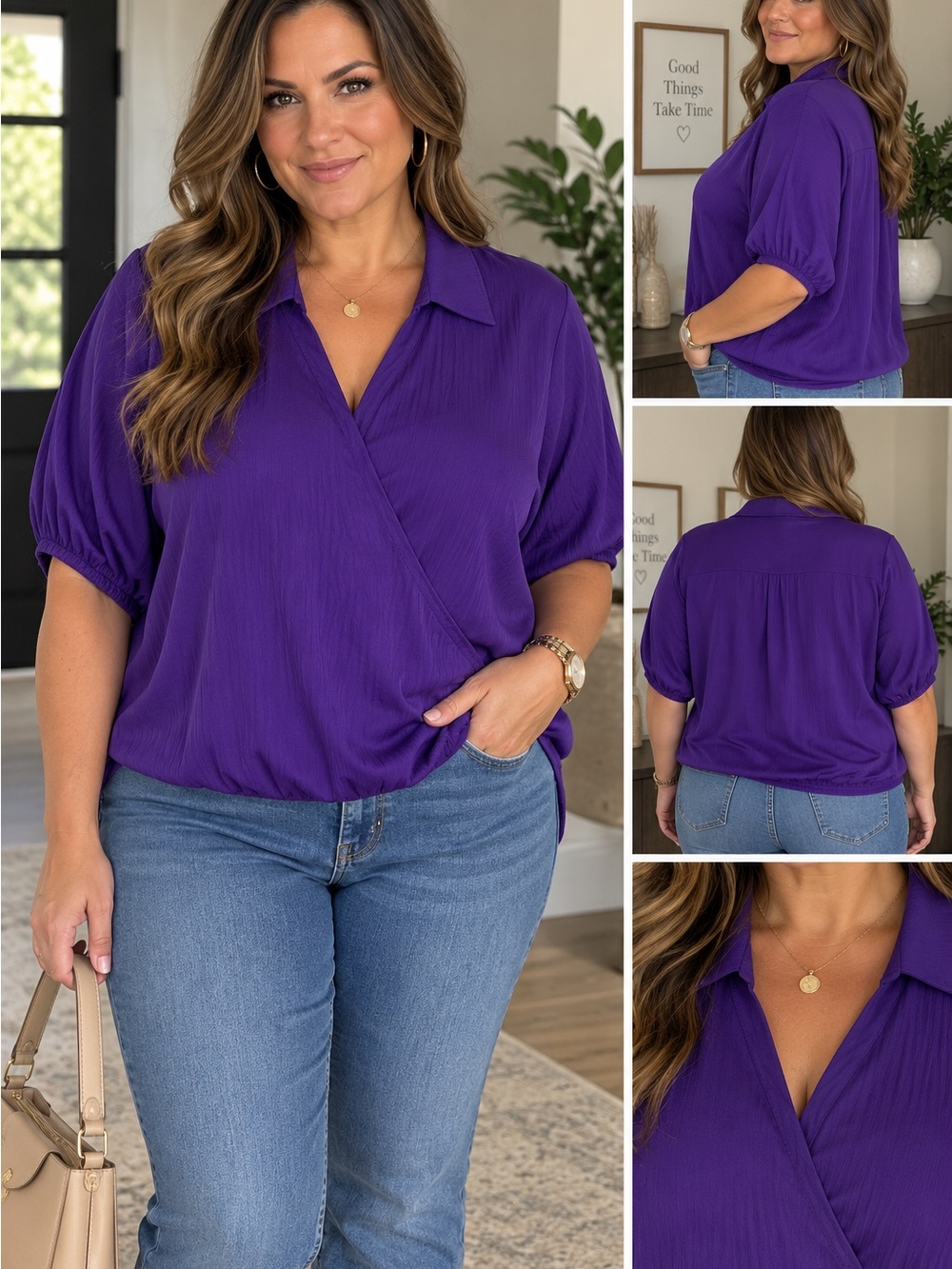 Express Purple Surplice Collared Blouse